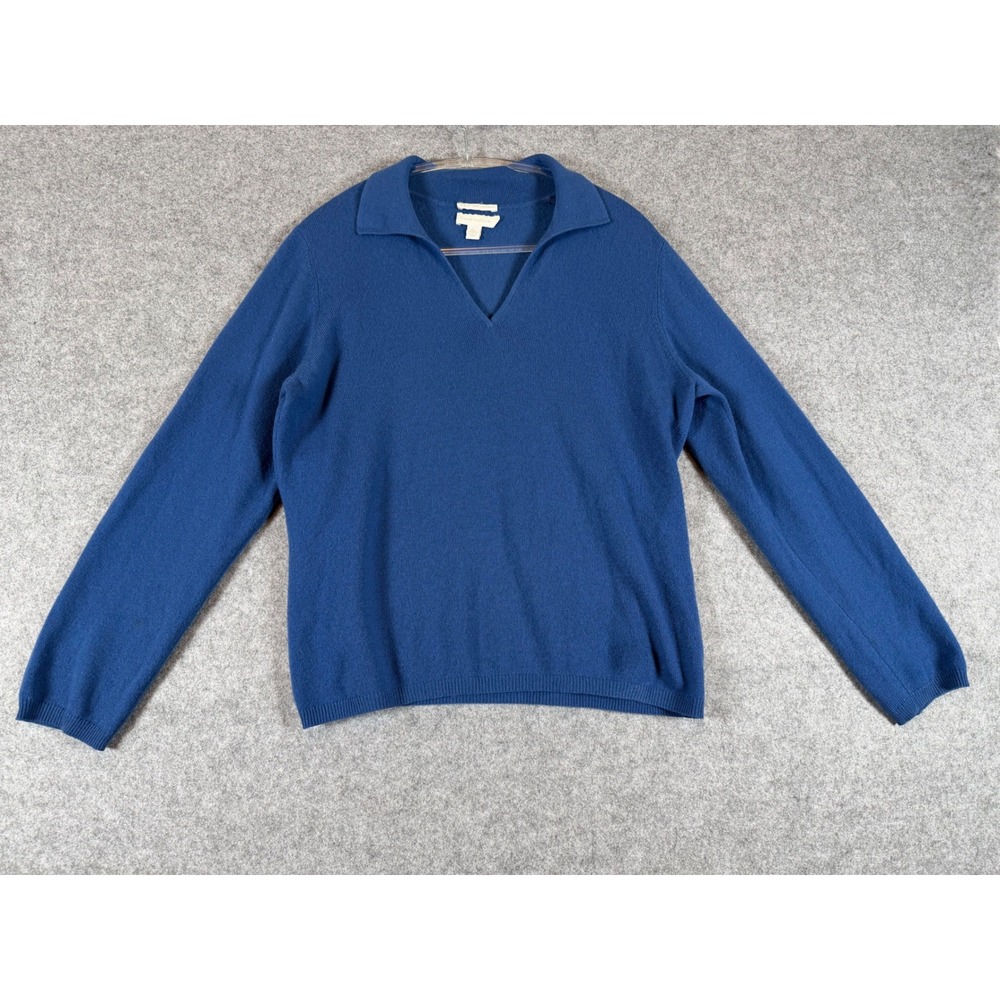 Charter Club Cashmere Sweater Womens Large Blue Good Polo V-Neck Long Sleeve